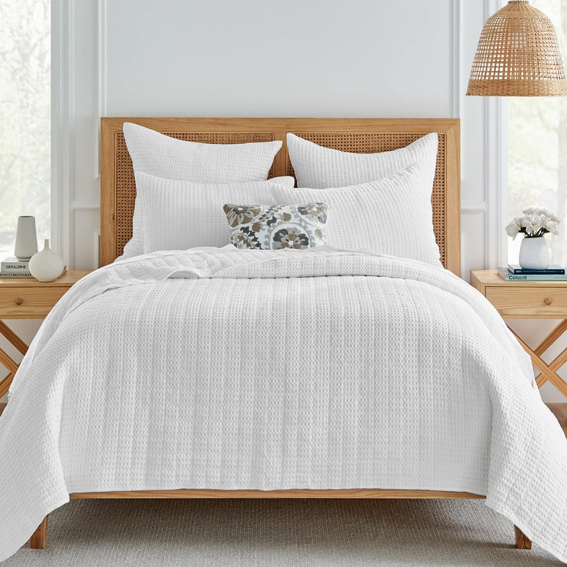 Levtex Home  Mills Waffle  KingCal King Quilt Set  Bright White Cotton Waffle  Quilt Size 106 x 92in Sham Size 36 x 20in