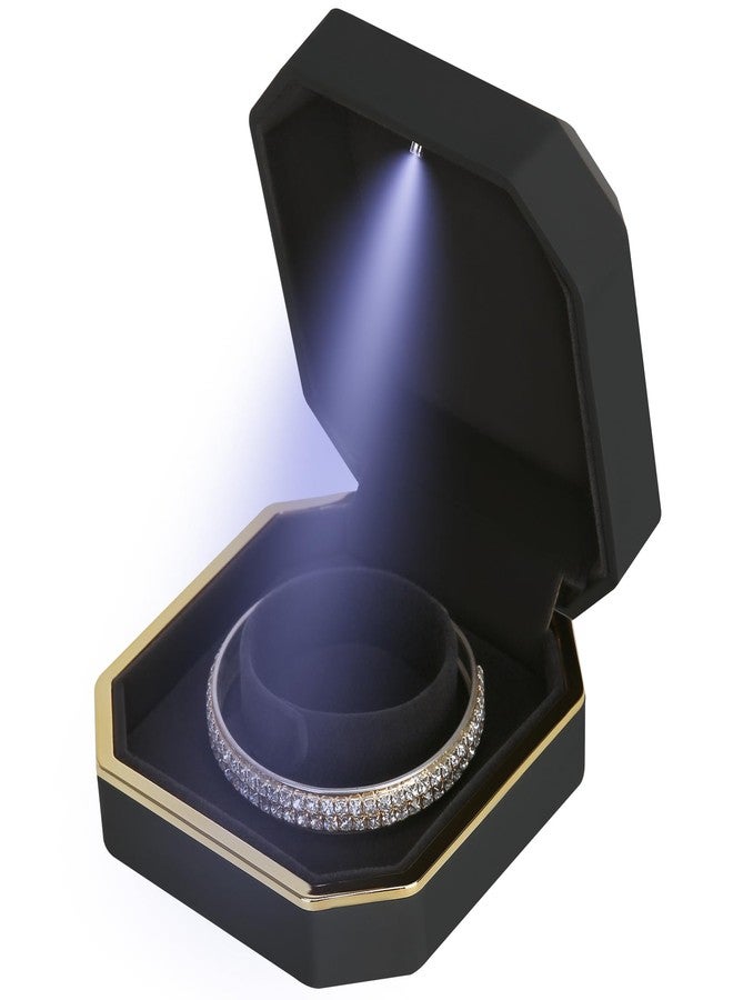 LETURE Luxury LED Jewelry Bracelet Gift Box with LED Light, Velvet Small Jewelry Box Storage Case Organizer Holder for Wedding, Engagement, Proposal, Birthday and Anniversary (Black) - Image 1
