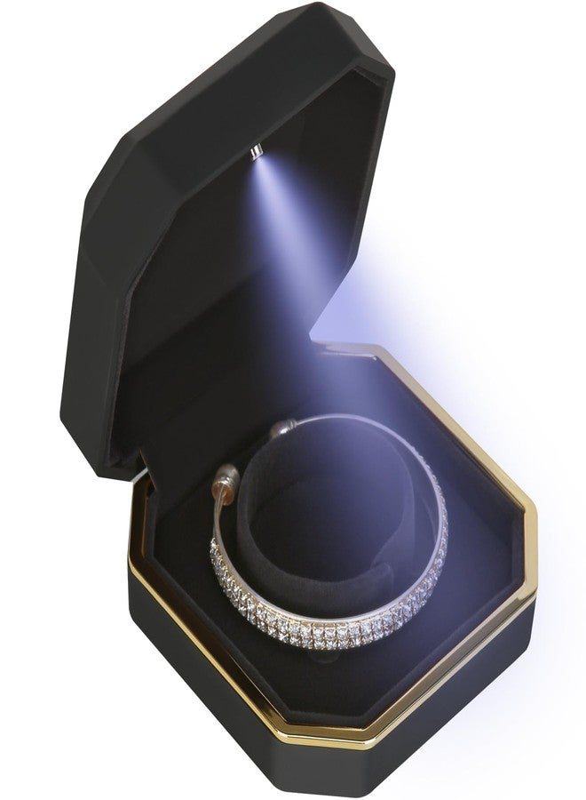 LETURE Luxury LED Jewelry Bracelet Gift Box with LED Light, Velvet Small Jewelry Box Storage Case Organizer Holder for Wedding, Engagement, Proposal, Birthday and Anniversary (Black) - Image 4