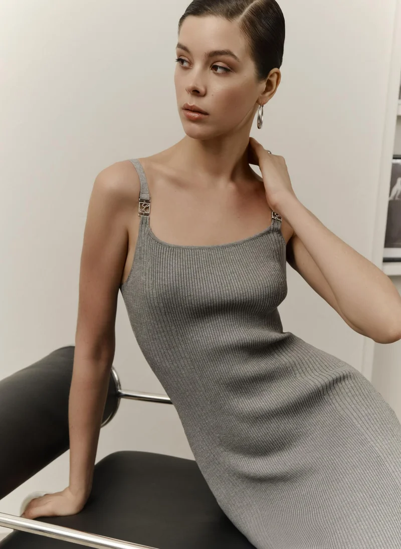 Lichi Mini ribbed dress with strap decoration
