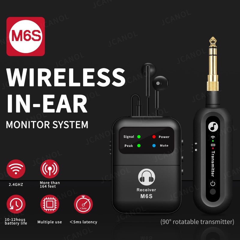 JCANOL Stereo Wireless in-Ear Monitor System 2.4G Wireless IEM System Stage Monitor with 90Â° Rotate Transmitter Beltpack Receiver 164ft for Studio, Band (One Receiver+ One Transmitter(90Â° Rotate)) - Image 2