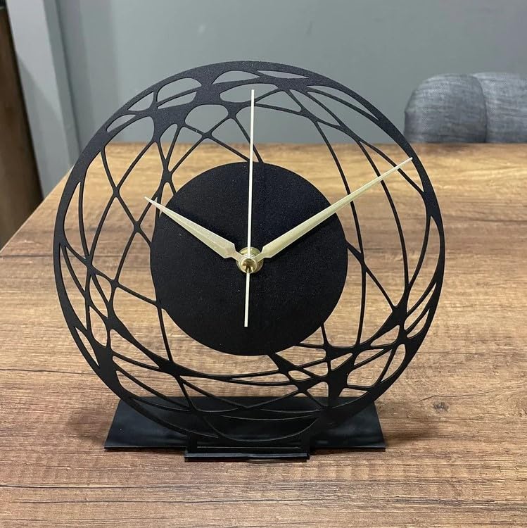 Hometrix Metal Tabletop Desk Clock Office Clock Decor Above Desktop Clock Office GiftBusiness Gift IdeaSilent Metal Desk ClockShelf Clock Decor Black Repido 20CM
