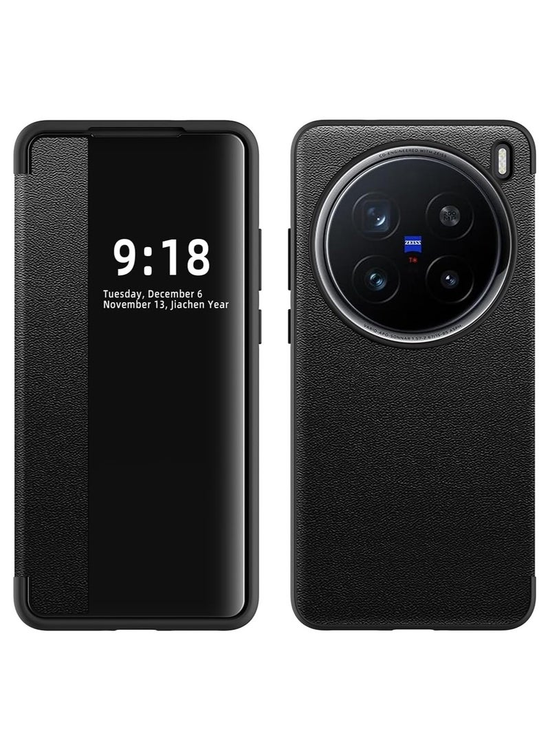 For Vivo X200 Pro Smart Clear View Cover,Ultra Slim Leather Flip Protective Cover for Vivo X200 Pro(Black) - Image 1
