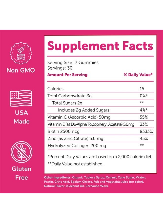 LUNAKAI Collagen Gummies for Women and Men with Biotin Zinc Vitamin C and E - Anti Aging, Hair Growth, Skin Care & Strong Nails Protein Collagen Supplements - Non-GMO, Gluten Free - 60 Collagen Gummy Vitamins - Image 4