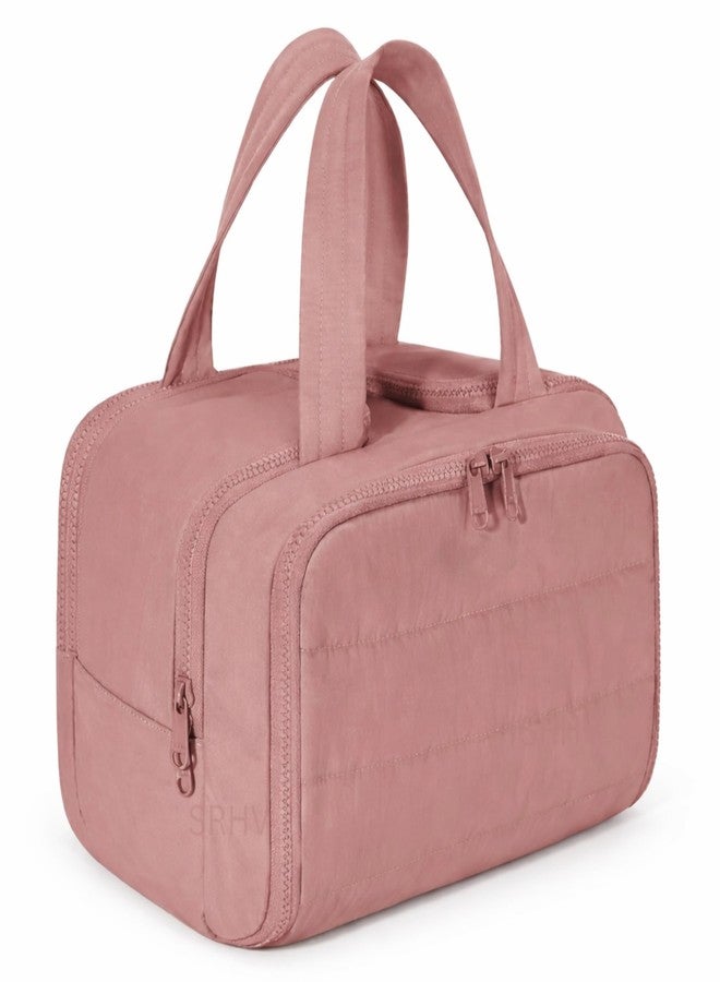 SRHV Multi Functional Toiletry Travel Bag for Women, Portable Makeup Bag, Large Capacity Bag for Women, Puffy Makeup Organizer with Handle, Multi-Compartment, Cosmetic Kit Storage Organiser (Deep Pink) - Image 1