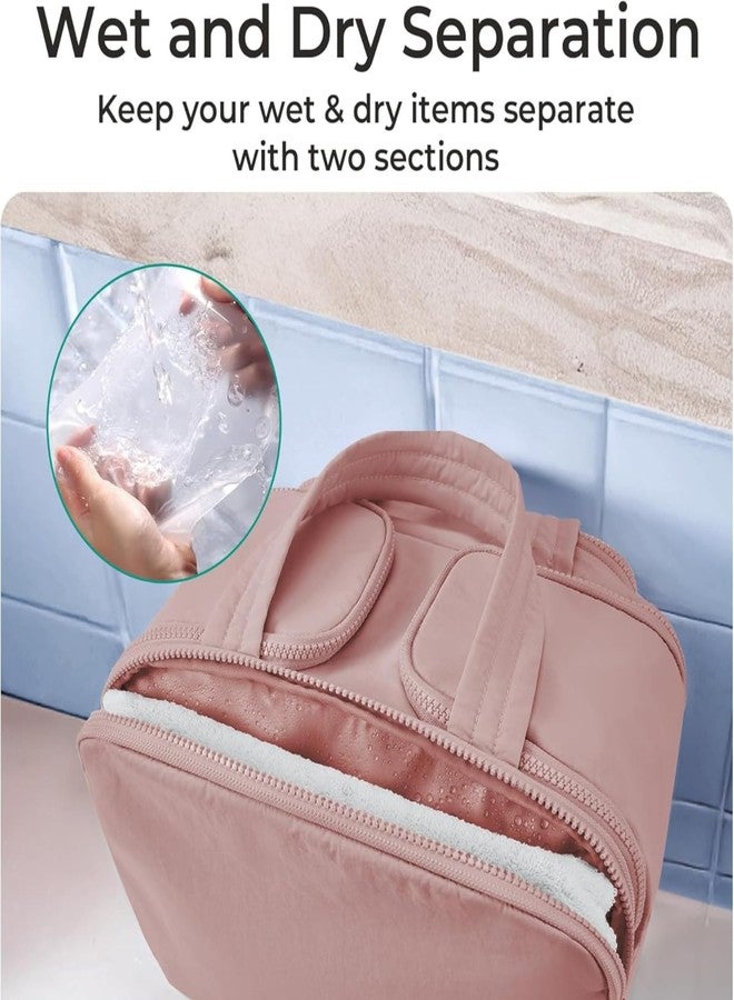 SRHV Multi Functional Toiletry Travel Bag for Women, Portable Makeup Bag, Large Capacity Bag for Women, Puffy Makeup Organizer with Handle, Multi-Compartment, Cosmetic Kit Storage Organiser (Deep Pink) - Image 2