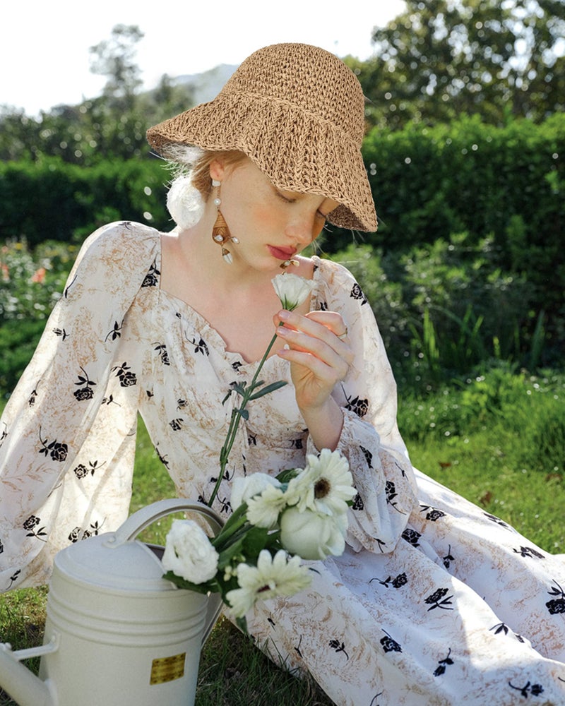 Minache Crochet Straw Hat Beach Sun Solid Color Foldable Wide Brim Outdoor Sun Visor Hat Bucket Hat for Women Girl Khak - Image 2