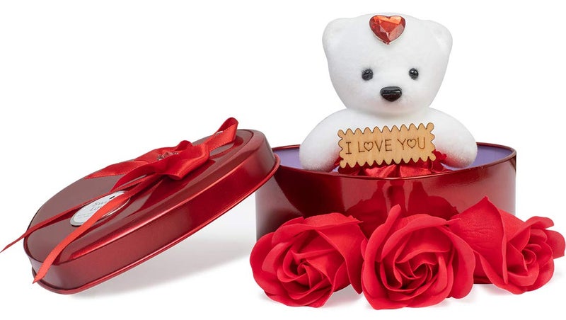 Next Bazaar Valentine Day Rose Gift Combo Artificial Heart Shape Box and Teddy, Rose Floral Scented Bath Soap Rose for Men and Women - Image 3