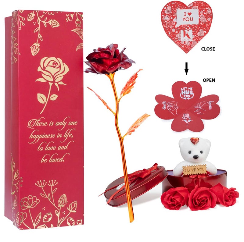 Next Bazaar Valentine Day Rose Gift Combo Artificial Heart Shape Box and Teddy, Rose Floral Scented Bath Soap Rose for Men and Women - Image 1