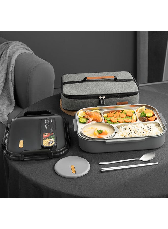 Tafuco Stainless Steel Lunch Box With 5 Compartments, Heat-resistant Student Bento Box With Utensils, Insulated Bag 2.4l T5218 Brown - Image 1