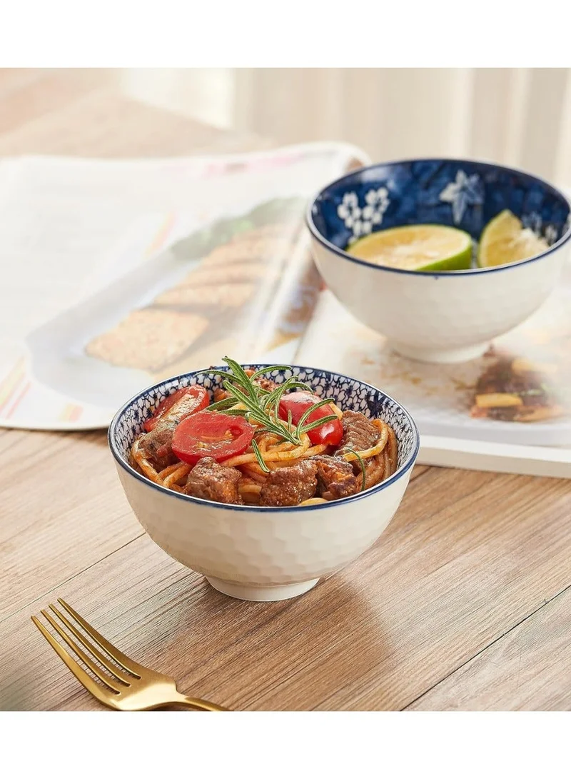 كويزيرا أوعية حبوب السيراميك للسلطة، الشوربة، مجموعة أوعية الأرز، أزرق وأبيض (4.5 بوصة)