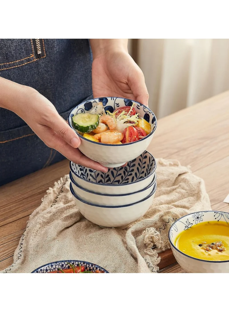 Quesera  Ceramic Cereal Bowls Salad,Soup,Rice Bowl Set,Blue and White (4.5 inch)  | Best Price UAE
