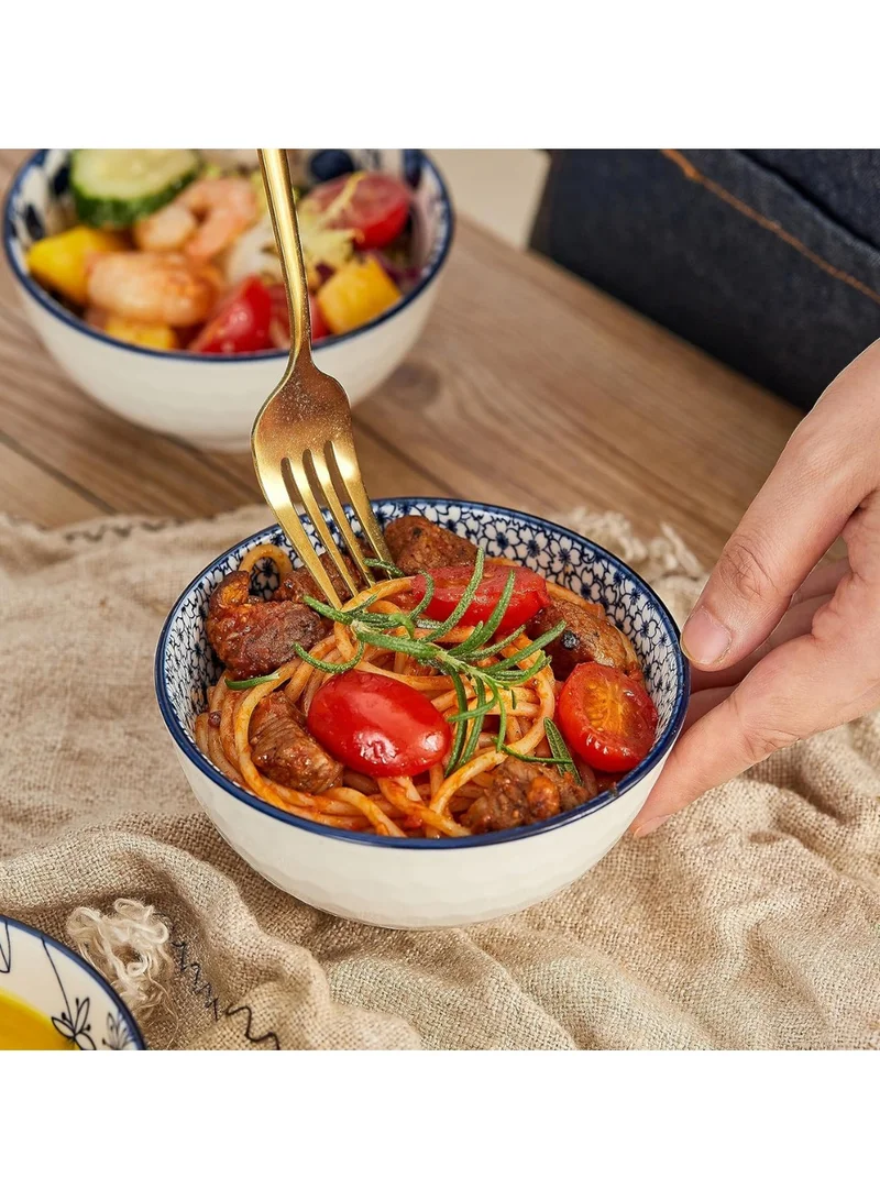 Quesera  Ceramic Cereal Bowls Salad,Soup,Rice Bowl Set,Blue and White (4.5 inch)  | Best Price UAE