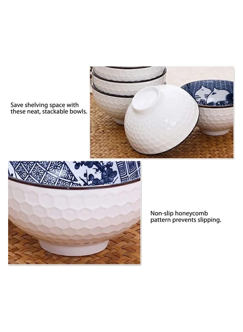 Quesera  Ceramic Cereal Bowls Salad,Soup,Rice Bowl Set,Blue and White (4.5 inch)  | Best Price UAE