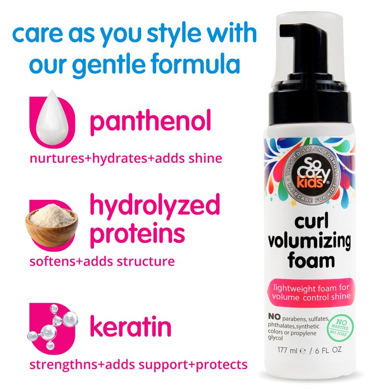 SO COZY SoCozy Hair Mousse for Kids, Curl Volumizing Foam Mousse for Curly Hair (6 Fl Oz) Enhances Shine & Volume, Gentle Formula with Panthenol, Hydrolyzed Proteins & Keratin, Paraben & Sulfate-Free - Image 3