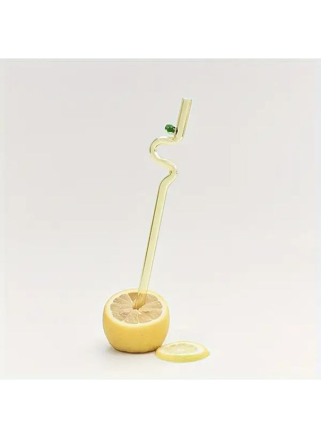 Creative Artistic Curved Glass Straw Yellow Green Dots Heat Resistant Drink - Image 5
