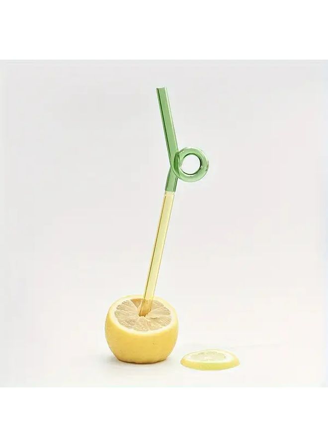 Creative Artistic Curved Glass Straw Yellow Green Dots Heat Resistant Drink - Image 2