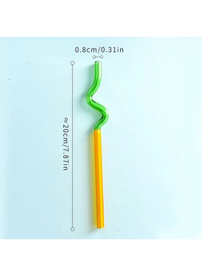 Creative Artistic Curved Glass Straw Yellow Green Dots Heat Resistant Drink - Image 3