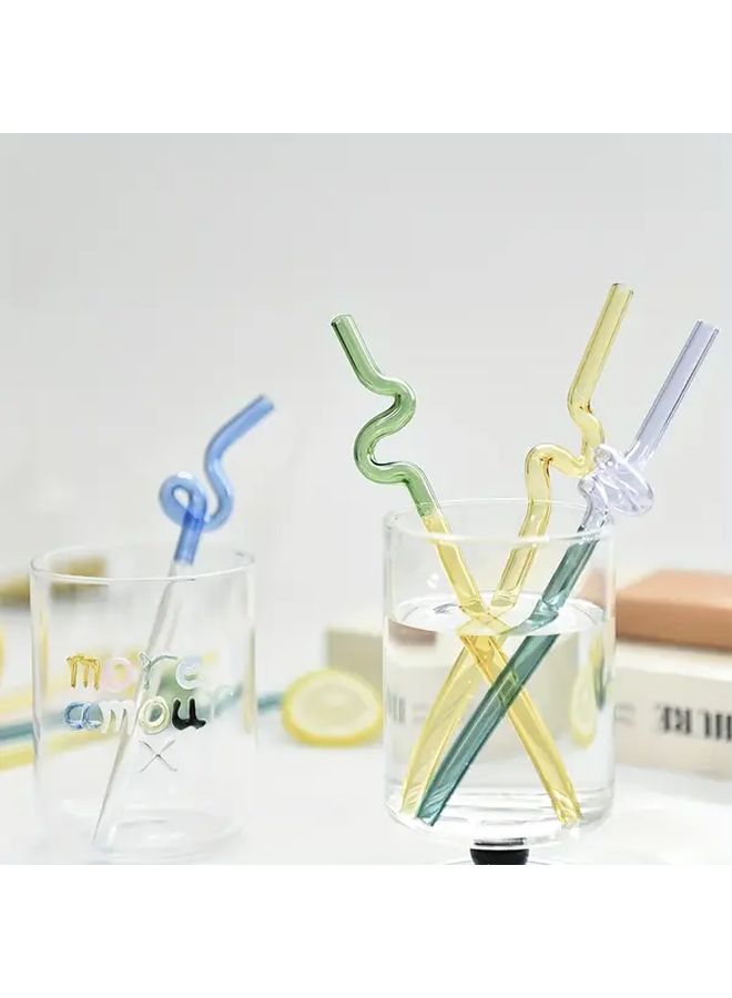 Creative Artistic Curved Glass Straw Yellow Green Dots Heat Resistant Drink - Image 1