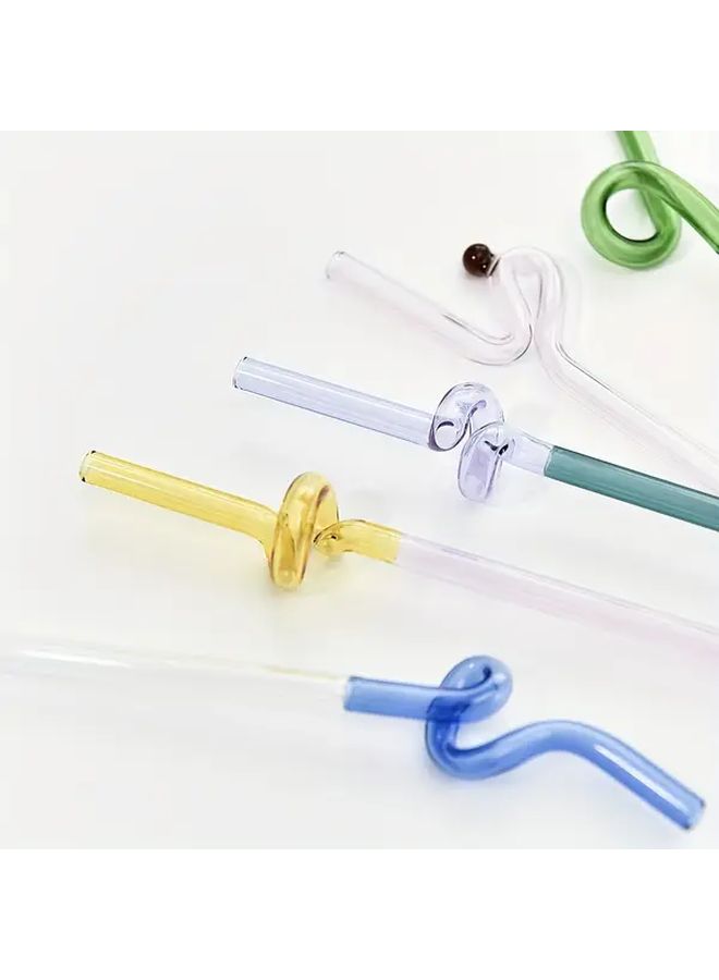 Creative Artistic Curved Glass Straw Yellow Green Dots Heat Resistant Drink - Image 4