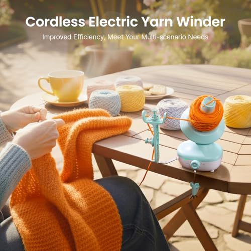 Etcokei Cordless Yarn Winder 2H Running Time Rechargeable Electric Yarn Cake Winder with 2200mAh Battery Compact Yarn Winder for Crocheting Auto Yarn Spinner Ideal Helper for Craft LoversMint - Image 3