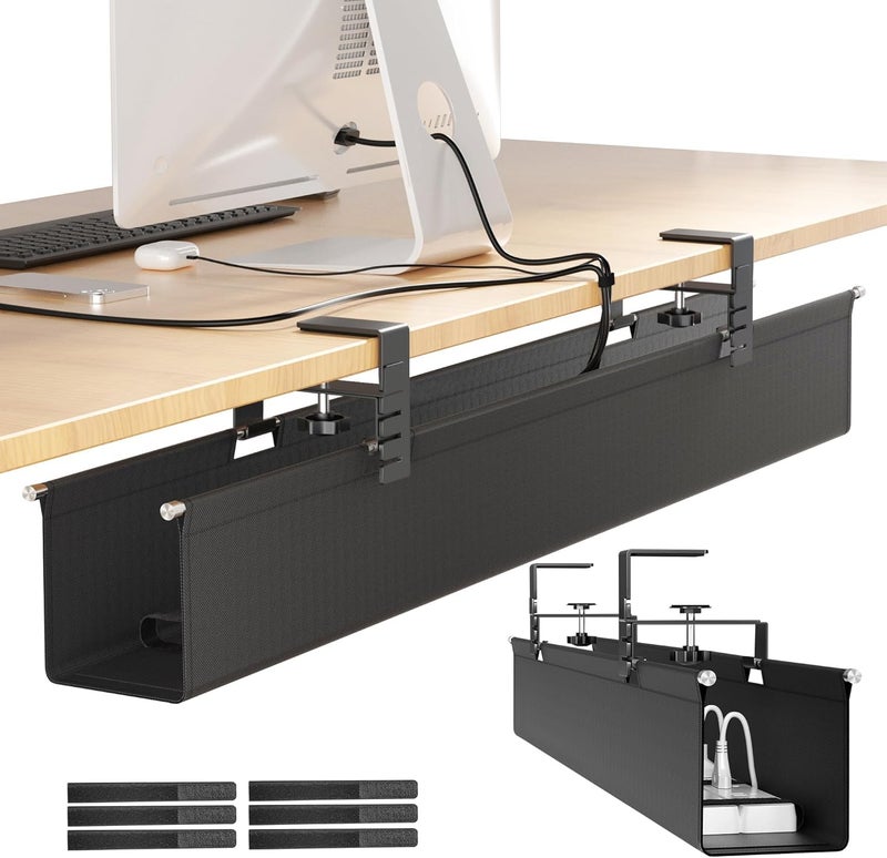 Cinati Upgraded Large Under Desk Cable Management Tray Cinati Cable Management Under Desk No Drill 284 Fabric Cord Hider for Wire Organizer Cord Organizer for Office Home Supports Up to 30lbs Black - Image 2