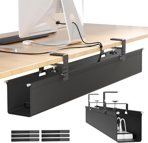 Cinati Upgraded Large Under Desk Cable Management Tray Cinati Cable Management Under Desk No Drill 284 Fabric Cord Hider for Wire Organizer Cord Organizer for Office Home Supports Up to 30lbs Black - Image 1