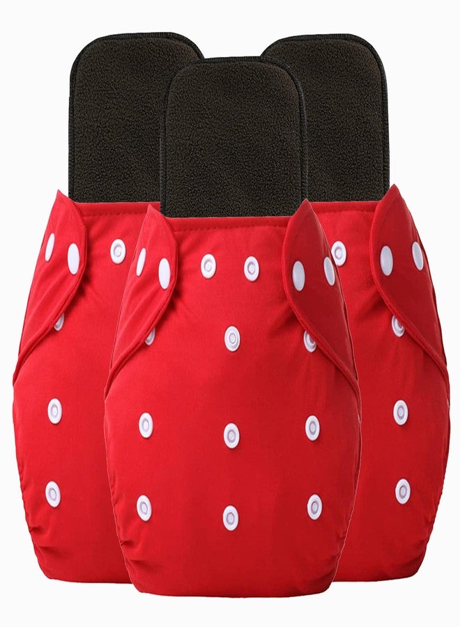 Alya Pocket Button Style Solid Reusable Cloth Diaper All in One Adjustable Washable Diapers Nappies(Without Inserts) for Toddlers/New Borns(0-24 Months,3-16KG) (Pack of 3, RED) - Image 1