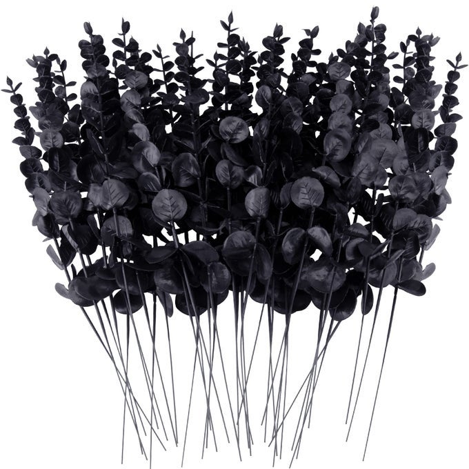 36 Pcs Black Eucalyptus Stems Artificial Leaves Faux Eucalyptus Stems Branches 15 inch for Wedding Bouquet Home Decor