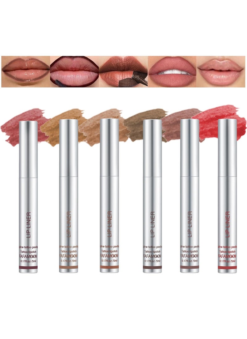 YIBABY Upgrade 6 Colors Peel Off Lip Liner Set Peel Off Lip Liner Tattoo Long Lasting Matte Lip Stain Peel Off Infused with Hyaluronic Acid  Vitamin E Lip Makeup Gift for Women 