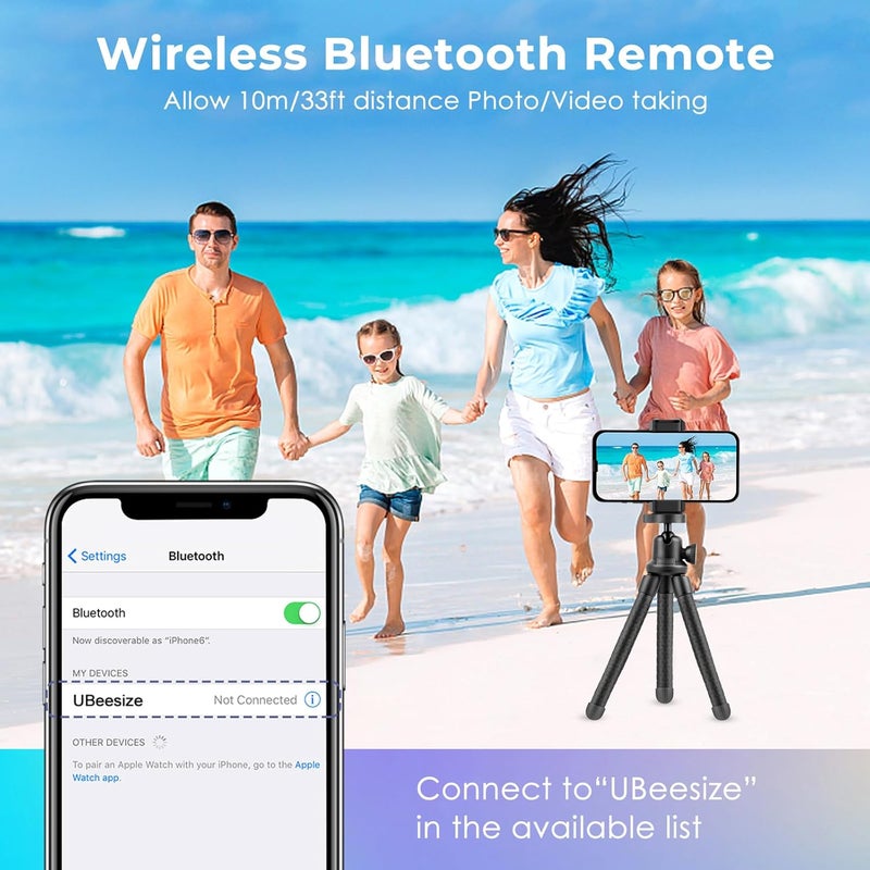 UBeesize Phone Tripod, 12 Inch Flexible Cell Phone Tripod Stand Holder with Wireless Remote Shutter & Universal Phone Mount, Compatible with Smartphone/DSLR/GoPro Camera - Image 4
