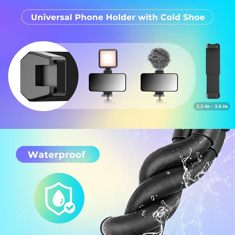 UBeesize Phone Tripod, 12 Inch Flexible Cell Phone Tripod Stand Holder with Wireless Remote Shutter & Universal Phone Mount, Compatible with Smartphone/DSLR/GoPro Camera - Image 2