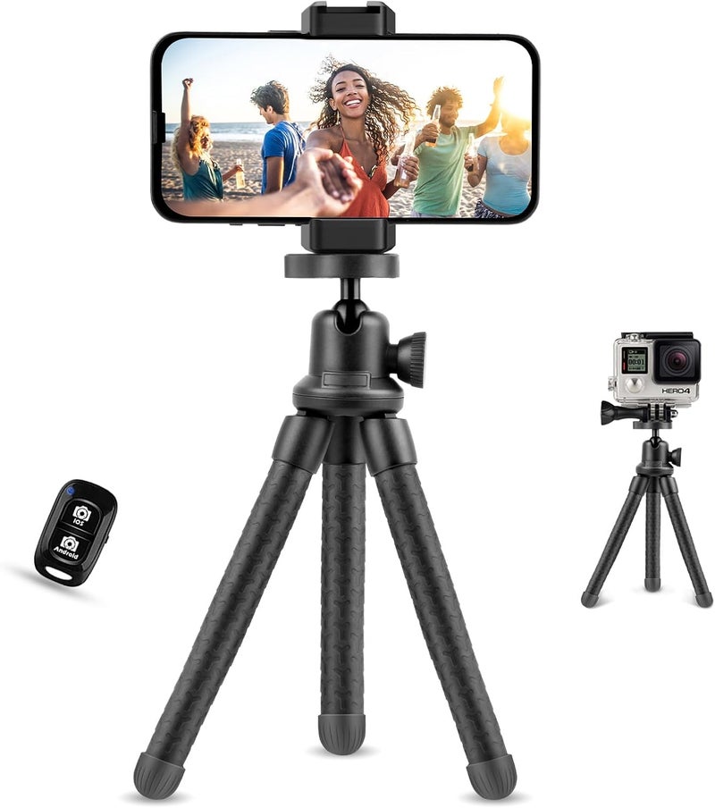 UBeesize Phone Tripod, 12 Inch Flexible Cell Phone Tripod Stand Holder with Wireless Remote Shutter & Universal Phone Mount, Compatible with Smartphone/DSLR/GoPro Camera - Image 1