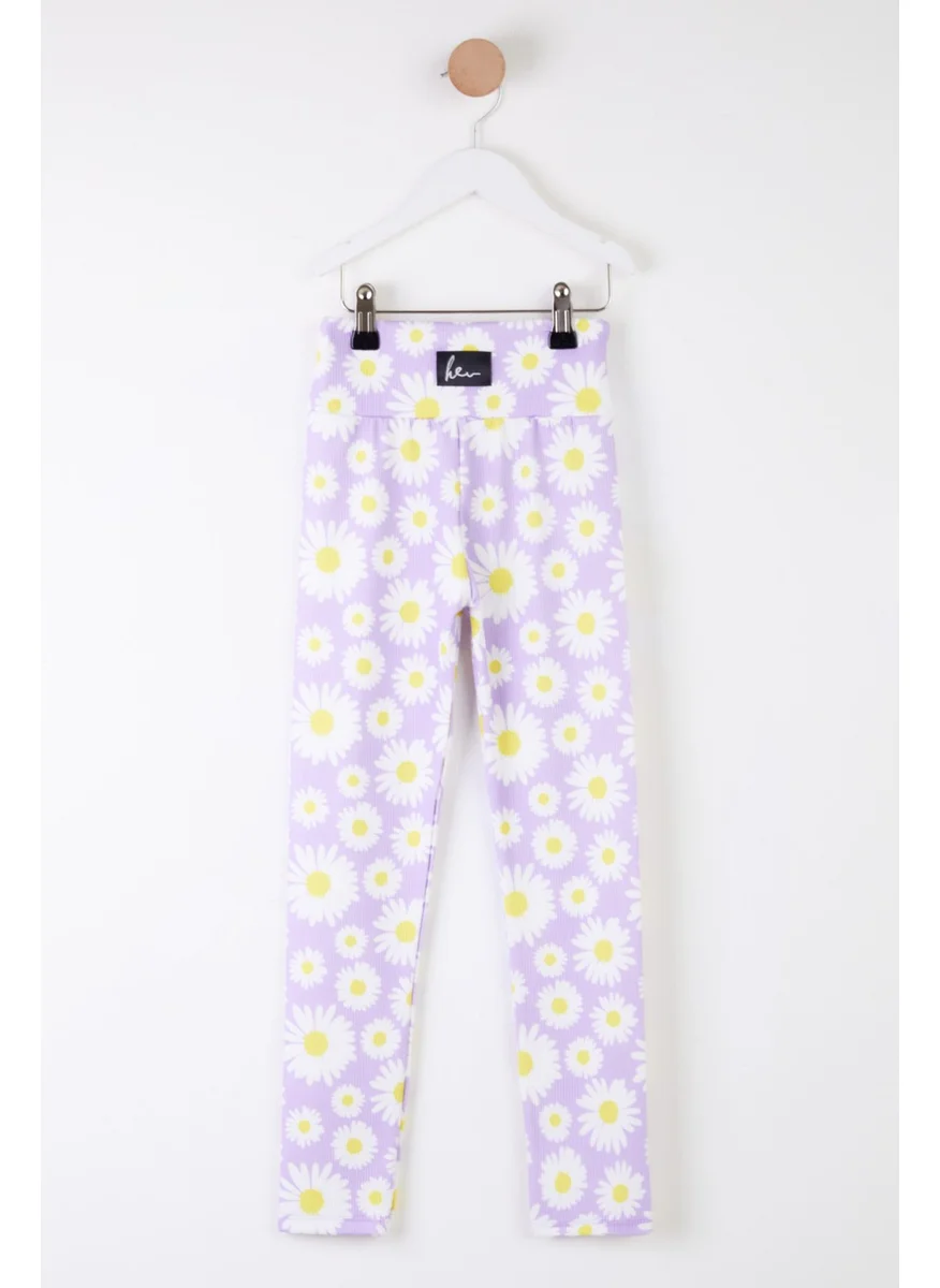 Tofisa Girls Lilac Flower Patterned Tights - 25511
