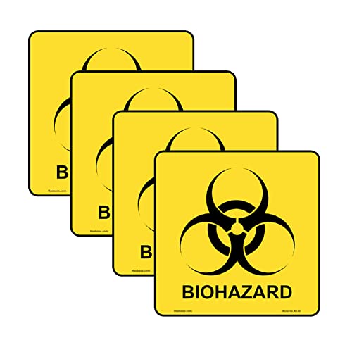 Haobase 4 Pcs Biohazard Stickers Sign Small Self Adhesive Vinyl for Hospital and Industrial Use 10 cm x 10 cm Yellow - Image 1