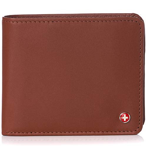 Alpine Swiss RFID Mathias Mens Wallet Deluxe Capacity Passcase Bifold With Divided Bill Section Camden Collection Smooth Finish Tan - Image 5
