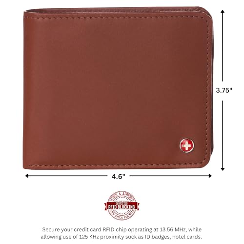 Alpine Swiss RFID Mathias Mens Wallet Deluxe Capacity Passcase Bifold With Divided Bill Section Camden Collection Smooth Finish Tan - Image 4