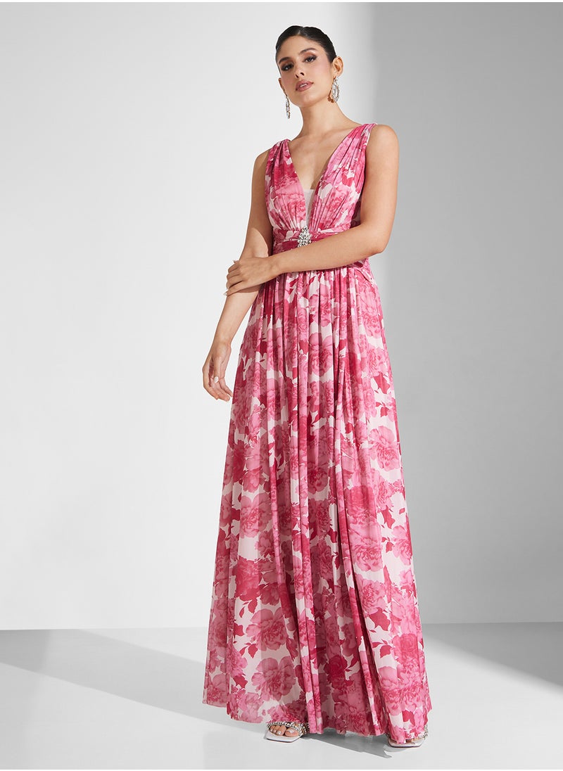 Little Mistress Chiffon Sleeveless V-Neck  Dress  - Image 4