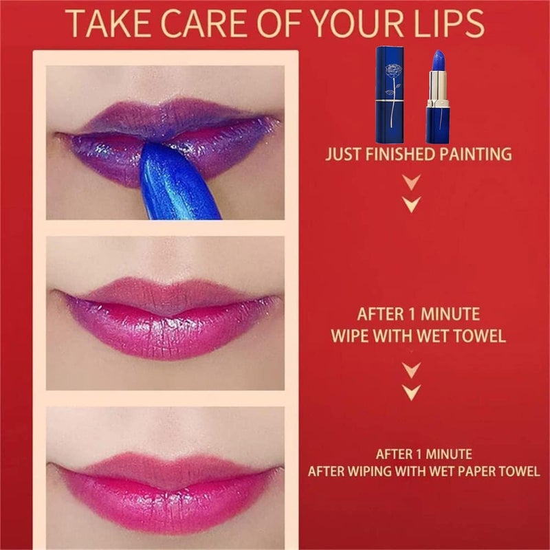 SELLERFLOR Blue Glossy Lipstick That Turns Pink Magic Lipstick Temperature Color Changing Lip Stick Easy Apply Long Lasting Moisturizer Lip StickChange Lip Balm For PartyBlue Changed To Pink - Image 3