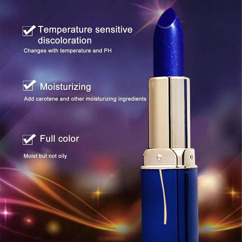 SELLERFLOR Blue Glossy Lipstick That Turns Pink Magic Lipstick Temperature Color Changing Lip Stick Easy Apply Long Lasting Moisturizer Lip StickChange Lip Balm For PartyBlue Changed To Pink - Image 5