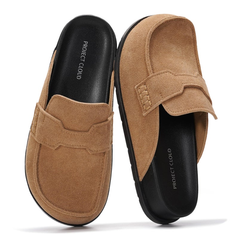 Project Cloud 100% Genuine Leather Womens Clogs - Plush & Soft Insole with Arch Support Non Slip Mules & Clogs for Women Footwear - Water Resistant Women Shoes (Foamy, ALMONDSUED,9M)