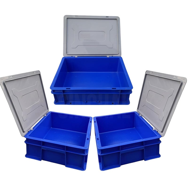 SINGHAL SINGHAL Plastic Crate 40x30x12 CM With Lid Pack of 3 Multipurpose Heavy Duty Portable Crates for storage Shelf Basket for Large Storage Bin Vegetable Fruit Milk  - Image 1