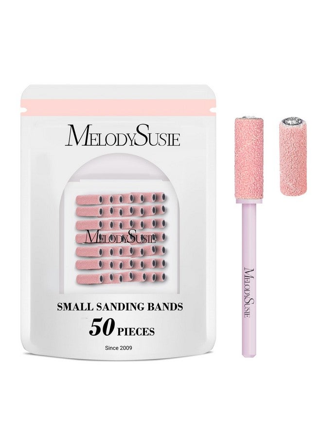 MelodySusie 50 Pcs Nail Drill Bits Small Sanding Bands with 3.1mm Mandrel Bit, 180 Fine Grit Nail File for Acrylic Nails Gel Manicures and Pedicure, Pink - Image 1