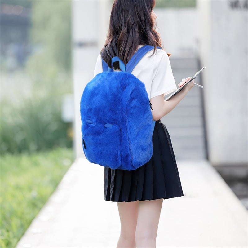 Blue Plush Backpack for Women - Image 3