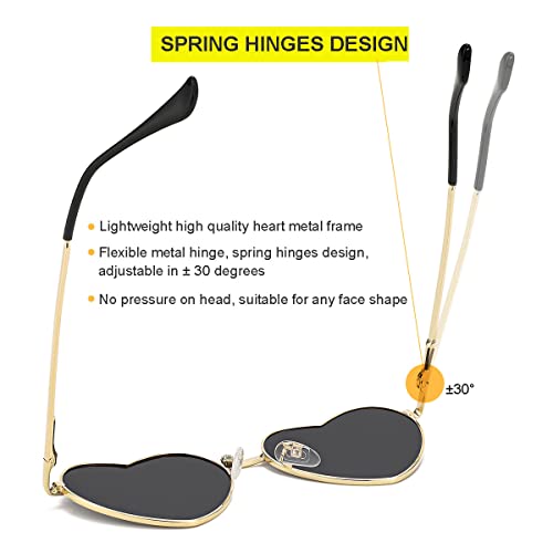 JOVAKIT Polarized Heart Sunglasses for Women Fashion Lovely Style Metal Frame UV400 Protection Lens (Gold/Grey) - Image 5