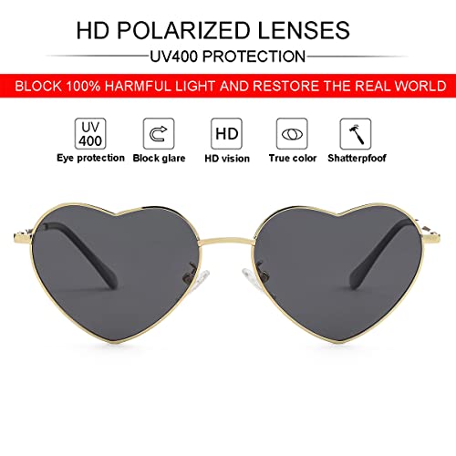 JOVAKIT Polarized Heart Sunglasses for Women Fashion Lovely Style Metal Frame UV400 Protection Lens (Gold/Grey) - Image 2