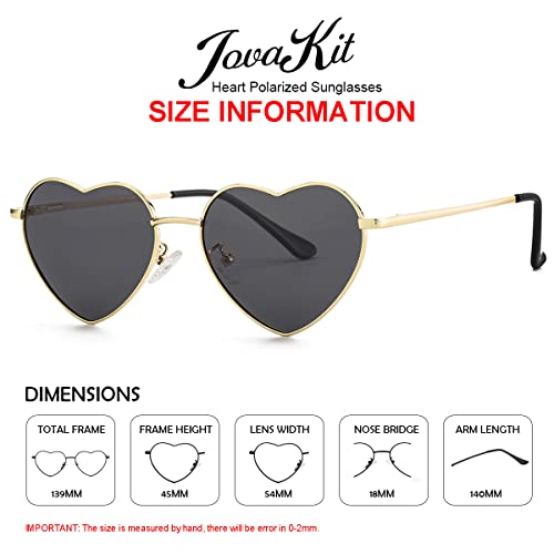 JOVAKIT Polarized Heart Sunglasses for Women Fashion Lovely Style Metal Frame UV400 Protection Lens (Gold/Grey) - Image 3