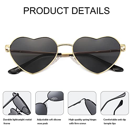 JOVAKIT Polarized Heart Sunglasses for Women Fashion Lovely Style Metal Frame UV400 Protection Lens (Gold/Grey) - Image 4