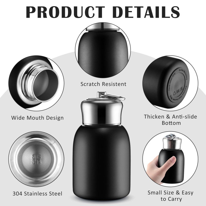 Mifoci 4 Pcs 10oz Mini Water Bottles Stainless Steel Slim Insulated Thermal for Hot Cold Drink Thermal Small Vacuum Portable Water Bottle for Women Gifts Travel Camping Hiking (Black) - Image 3