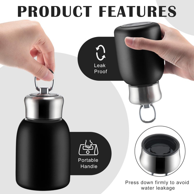 Mifoci 4 Pcs 10oz Mini Water Bottles Stainless Steel Slim Insulated Thermal for Hot Cold Drink Thermal Small Vacuum Portable Water Bottle for Women Gifts Travel Camping Hiking (Black) - Image 4